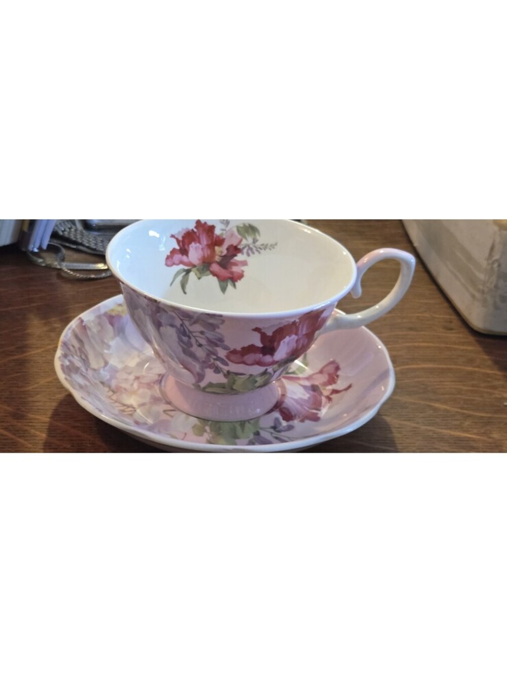 Stechcol Gracie Bone China Teaware Red Peony Pink Bone China Cup & Saucer
